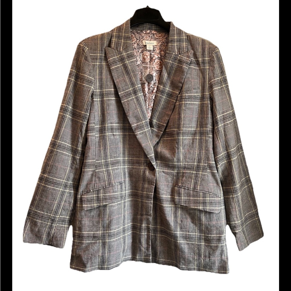 Sundance Whitman Plaid Linen Blend Blazer Jacket Size S